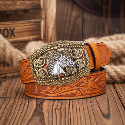 Carved Retro Western Denim Personality Belt Men