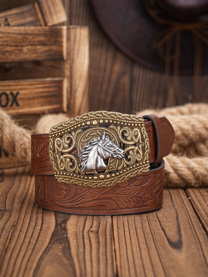 Carved Retro Western Denim Personality Belt Men